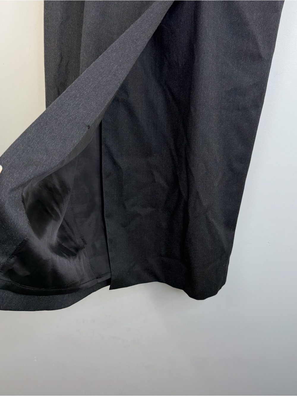 Vintage 90s minimalist pure wool charcoal grey midi maxi pencil wrap skirt 13 - Picture 9 of 13